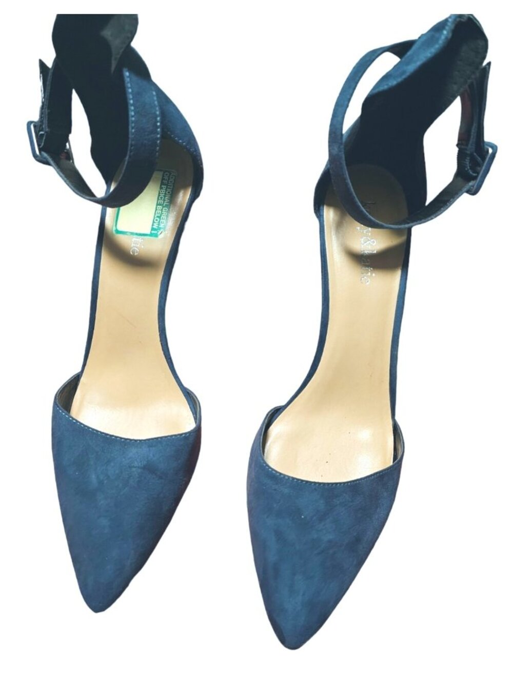 Kelly & Katie Blue Faux Suede Pointed-Toe Stiletto Size 10 Ankle Strap Heels - Picture 2 of 5